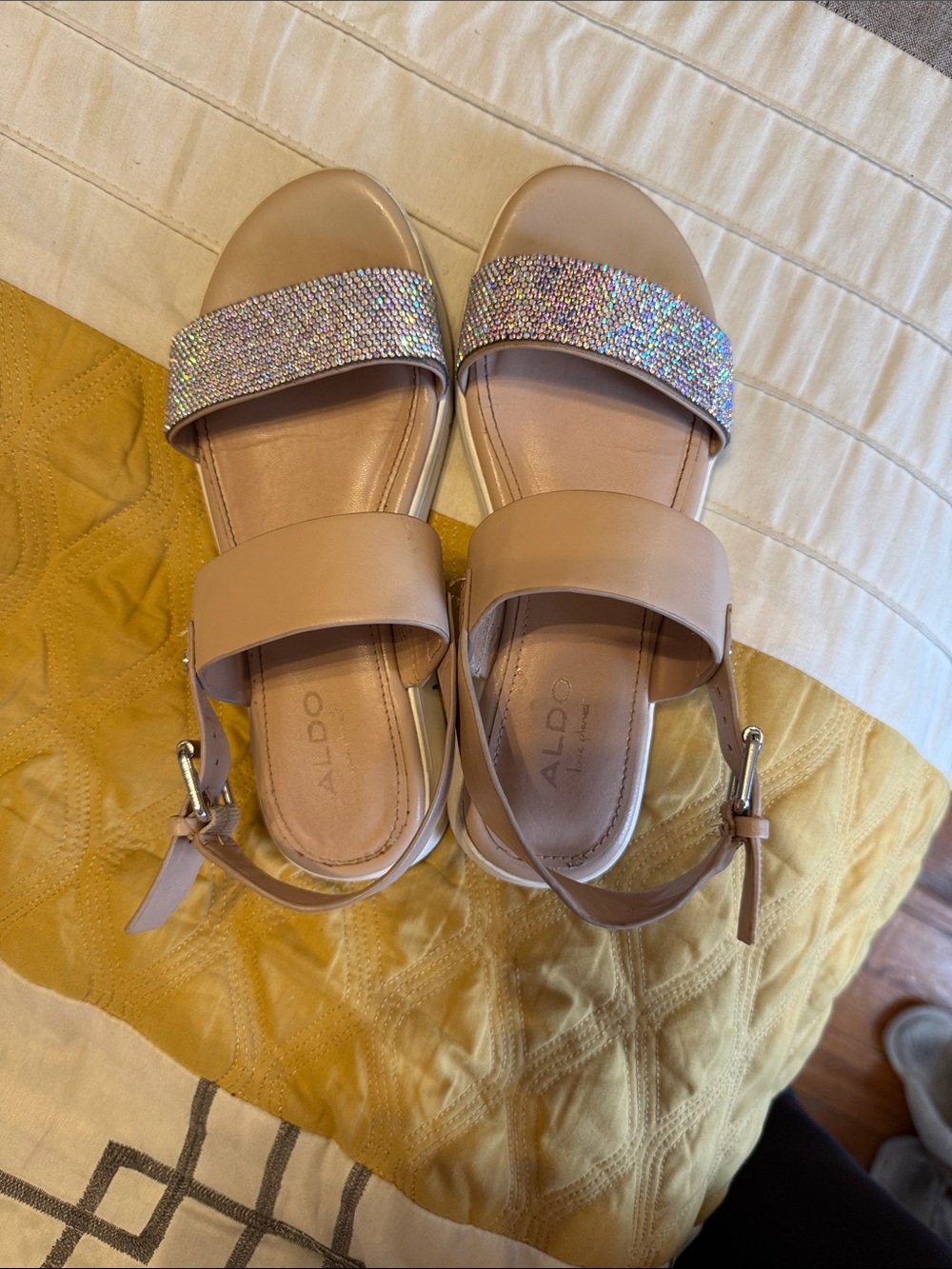 ALDO Nude Crystal-Embellished Women's Ankle-Strap Sandals